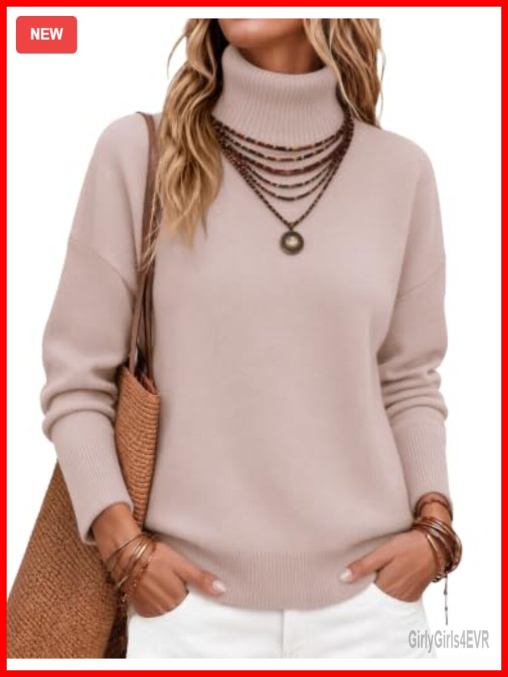 Turtleneck Sweater Chunky Knitted Pullover Oversized High Low Hem